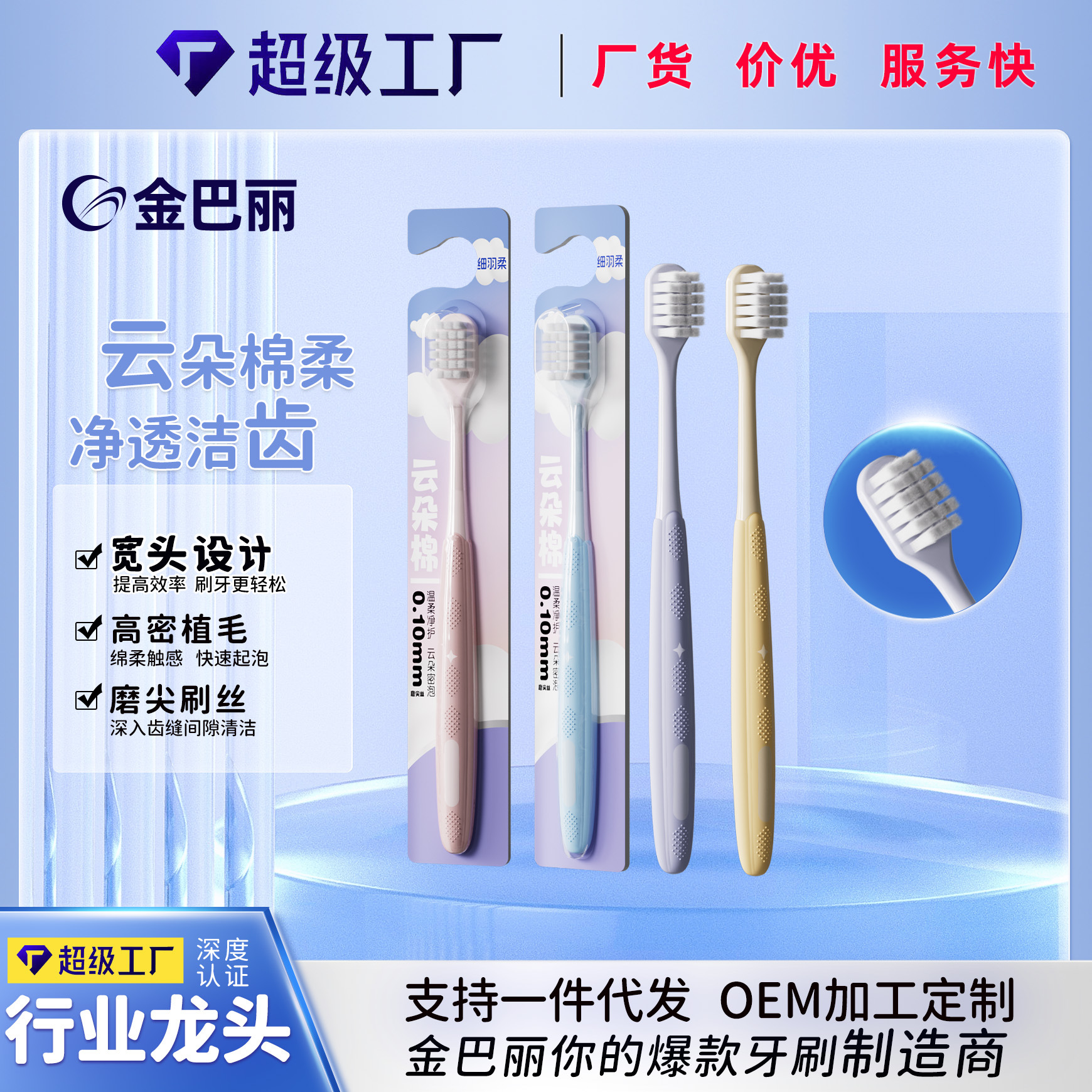 方孔密植软毛牙刷成人家用牙刷宽头柔软绵密呵护牙龈单支独立