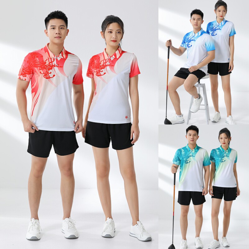 羽毛球服套装吸湿翻领健身服装男女春夏半袖上衣乒乓球衣快干学生