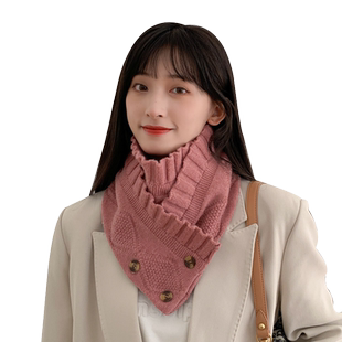 网红气质纽扣针织假领子女秋冬韩版百搭毛线围脖保暖护颈脖套围巾