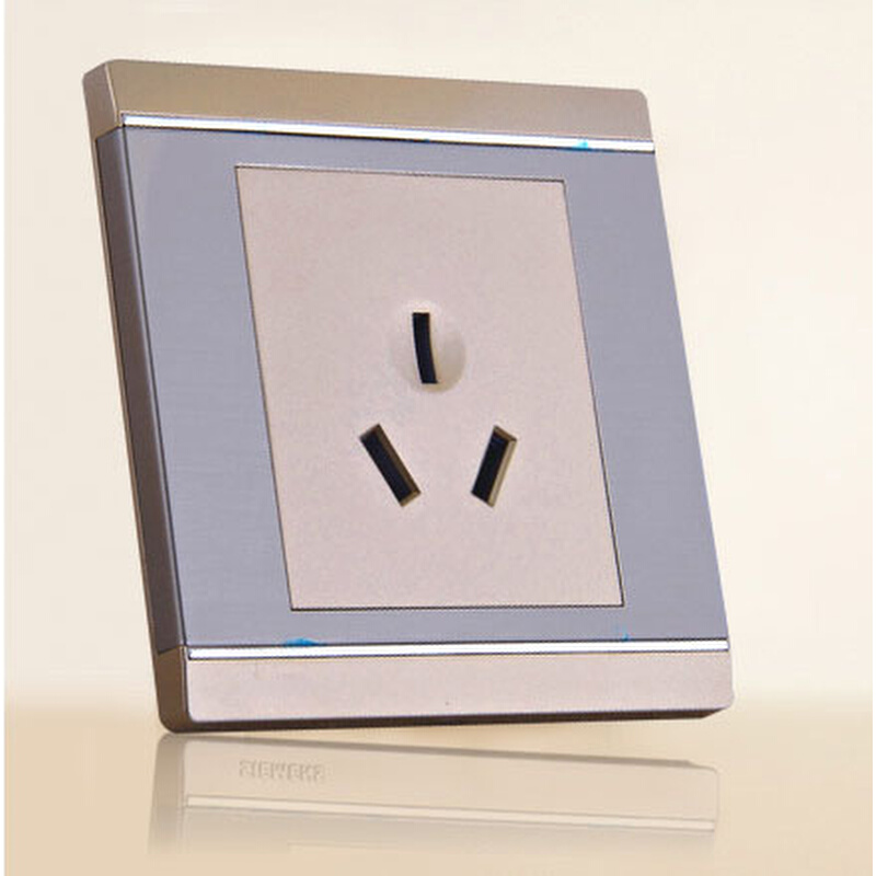 86型开关插座面板 不锈钢拉丝香槟金M8 三孔插座 16A空调插座