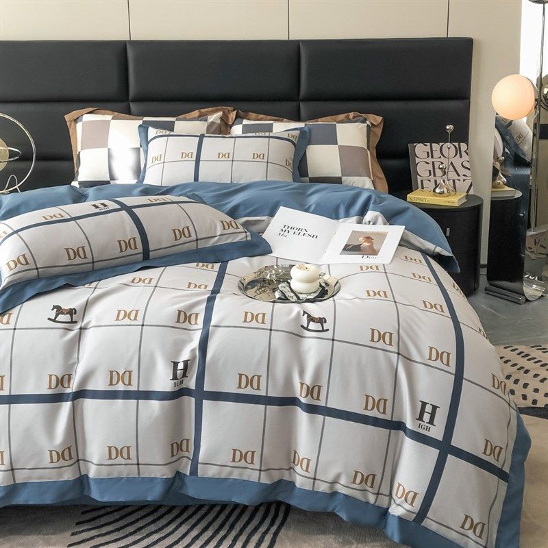 美式100支宽边全棉轻奢四件套纯棉数码印花贡缎纯棉床单被罩床品