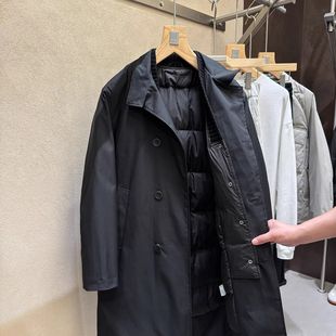 轻奢英伦时尚大衣男士外套针织拼接假两件中长款风衣男款羽绒服男