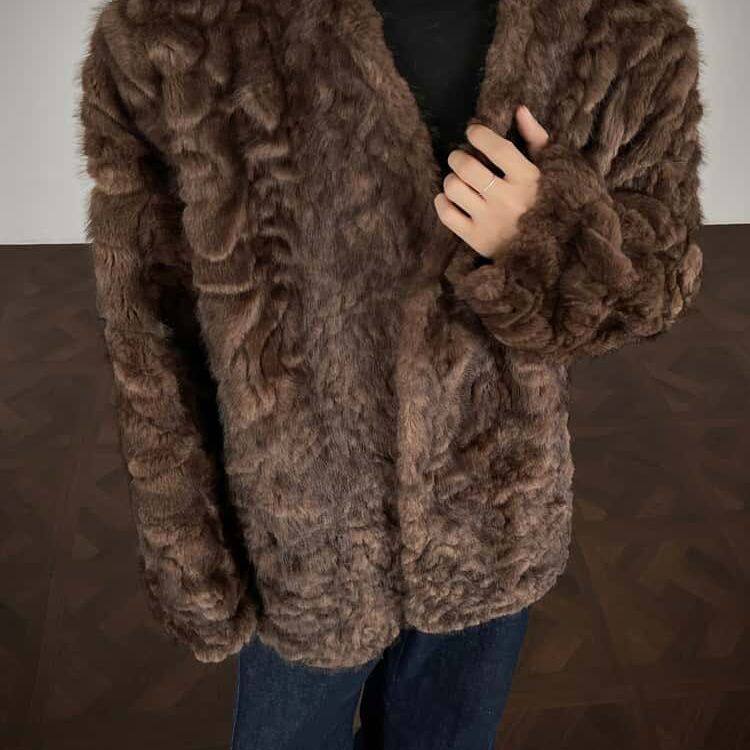 潮男西装领加棉保暖时尚百搭冬季新款男士外套仿皮草加厚大衣男款