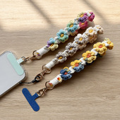 渐变花朵手机链挂绳棉绳编织文艺短款 DIY带包夹片钥匙U盘 手腕手提小雏菊防丢手绳贴片挂饰彩色壳绳子挂环女款