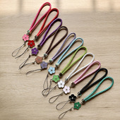 水杯耳机U盘文艺春天纯色花朵 U盘钥匙通用手腕款 ins风樱花短款 防盗防丢创意编织皮绳手机挂绳水钻挂件新女款