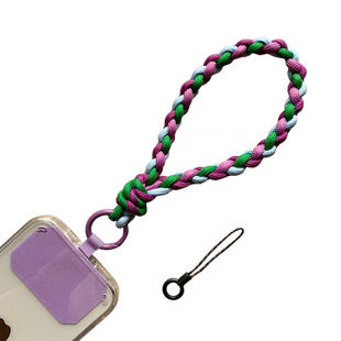 ins风编织彩色手腕网红日韩固定贴片卡片手机壳挂绳子短女款安全防丢背贴夹片挂饰宽带结实通用时尚手提撞色