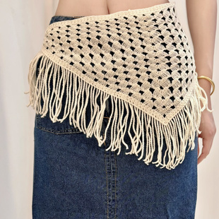 韩系高级ins系带三角巾绑带辣妹春秋款时尚出游搭配腰巾屁帘针织