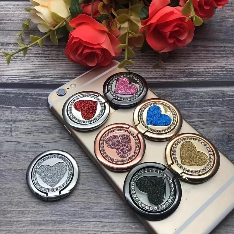 手机指环扣环支架爱心镶钻便捷懒人创意环指多功能女款粘贴式金属