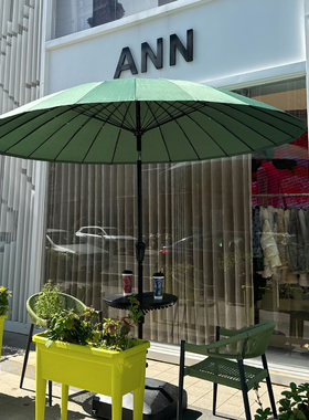 墨绿色圆形太阳伞 露台沙滩布置商铺门口休闲区户外遮阳伞露营伞