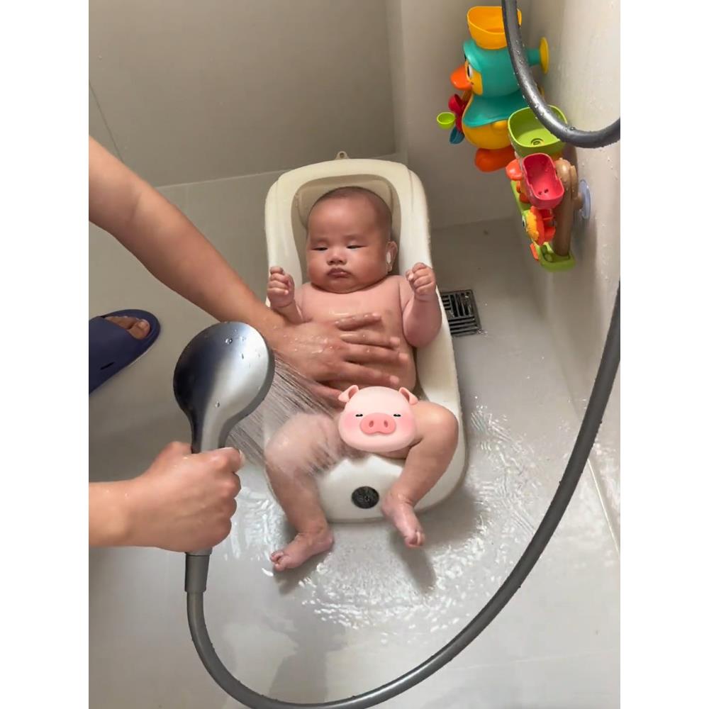 婴儿洗澡躺托感温浴架宝宝浴盆可折叠多功能软胶浴床婴儿洗澡神器