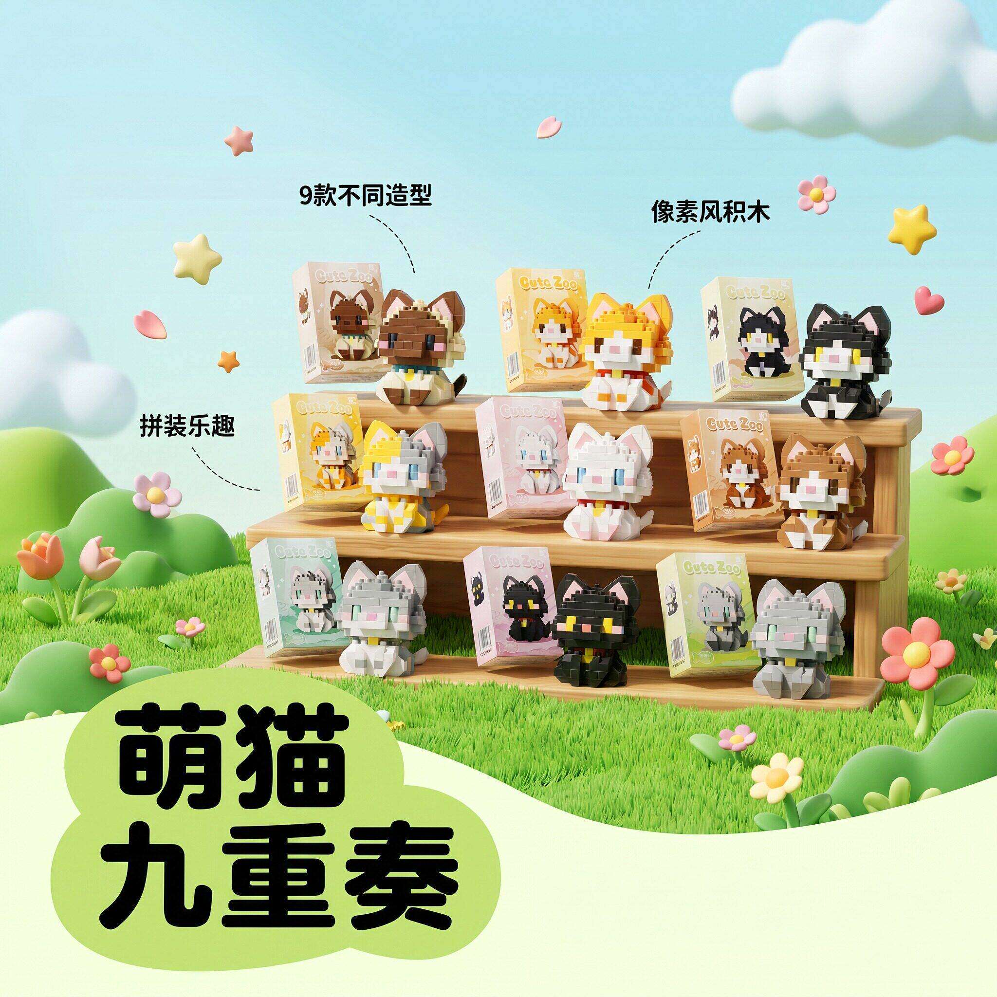 积木乐玩具高拼装公仔卡通猫狗动物萌宠系列六一儿童节礼物益智小