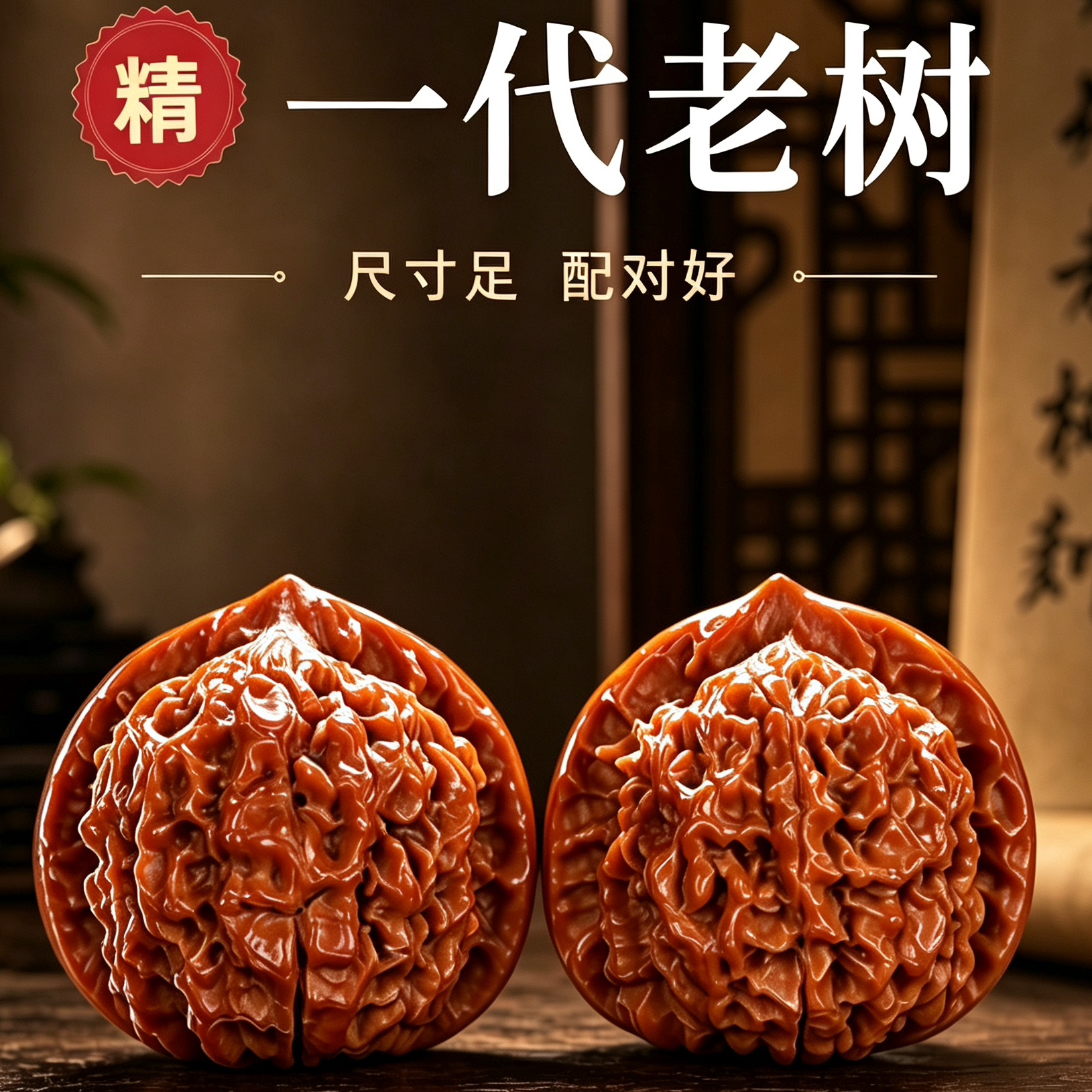 精品四座楼麒麟纹文玩核桃手把玩