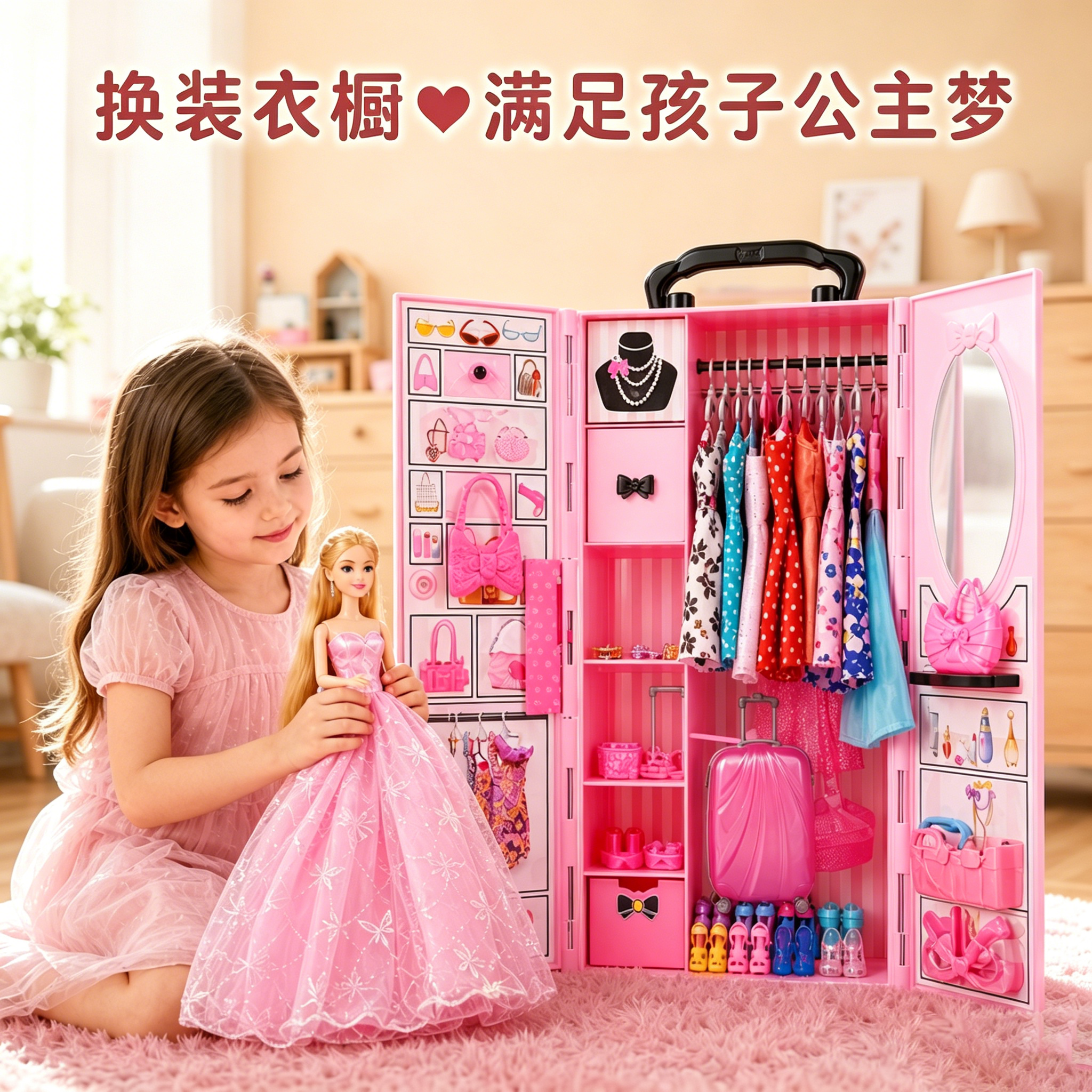 公主的粉色梦想衣橱换装娃娃套装