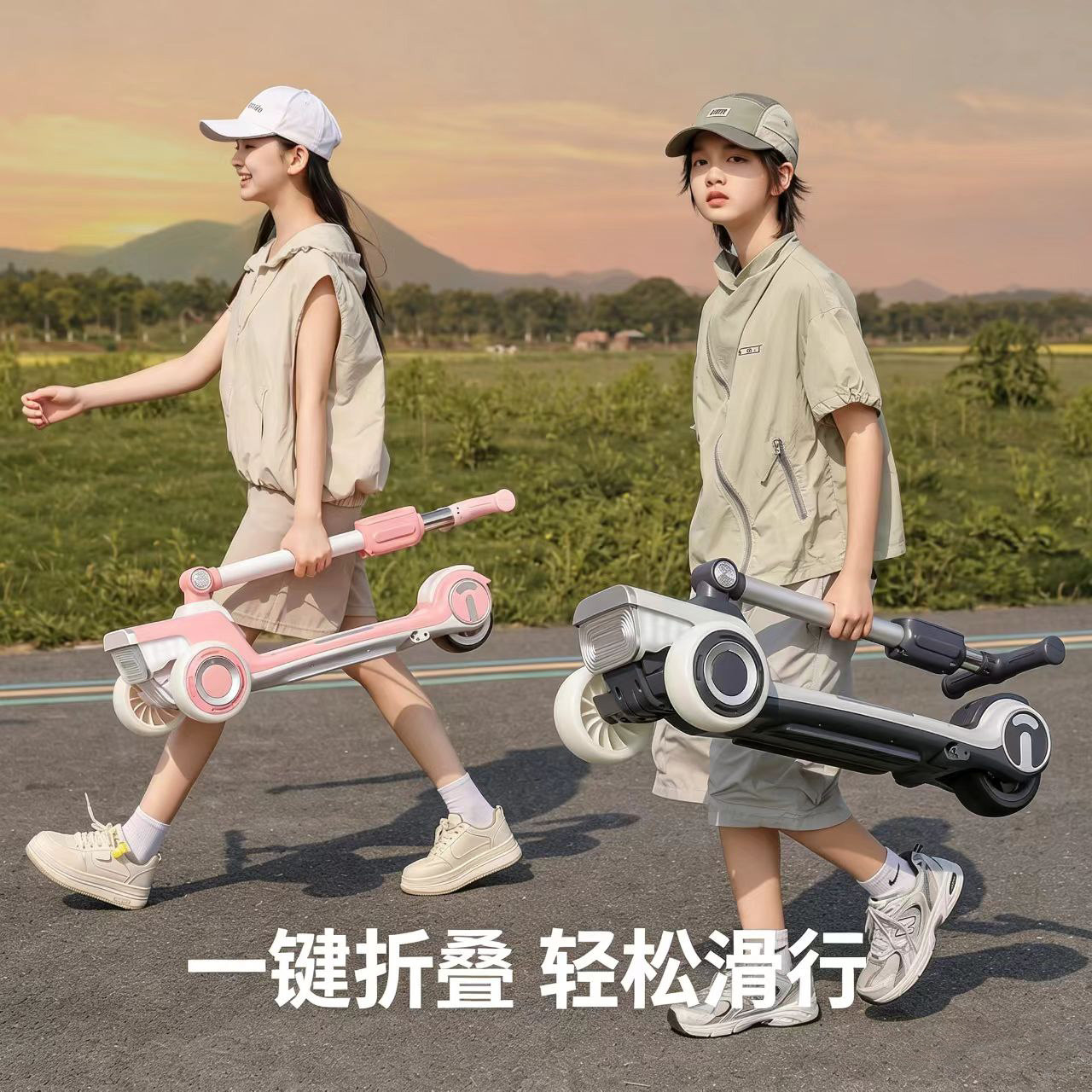 滑板车儿童3到6到12岁可转弯平衡折叠电动代步滑行2026新款小女孩