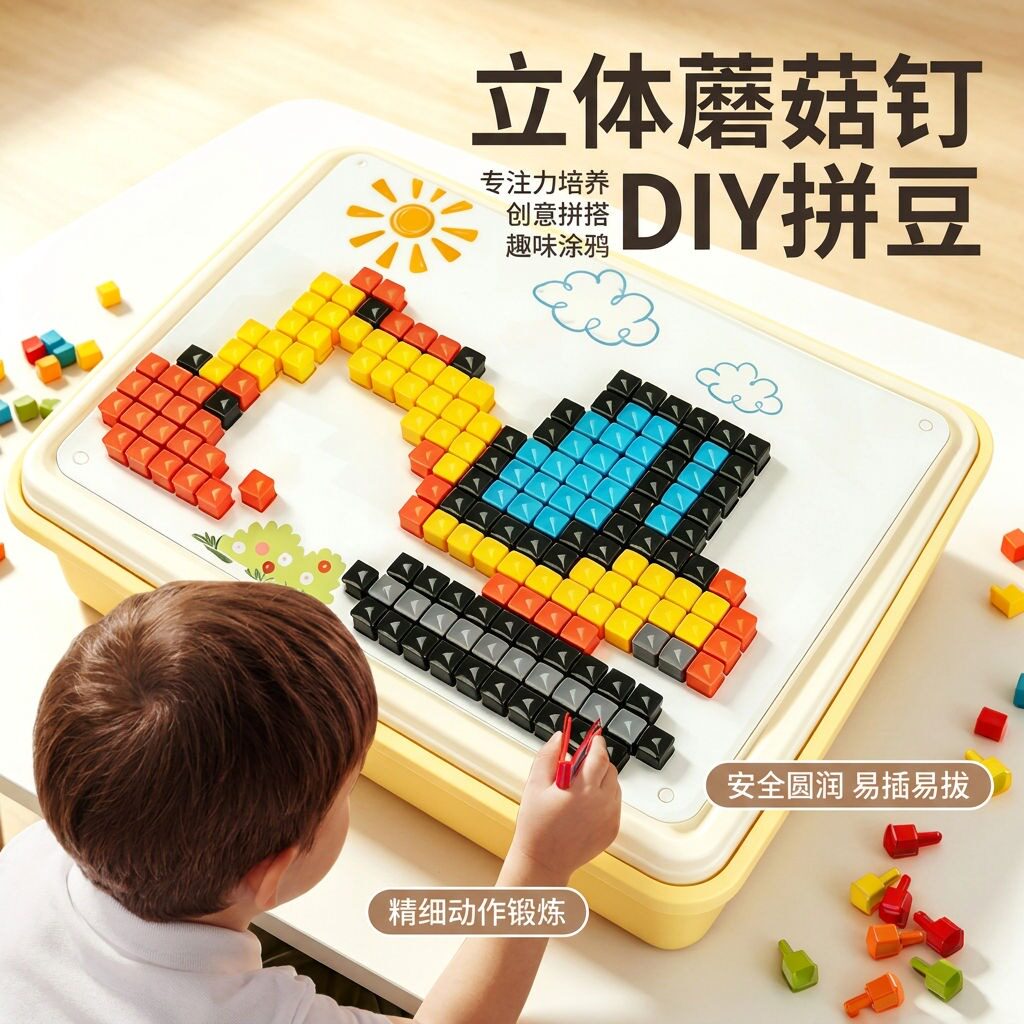 玩具儿童1到3益智一岁半宝宝智力开发2男童女童蘑菇钉生日礼物小
