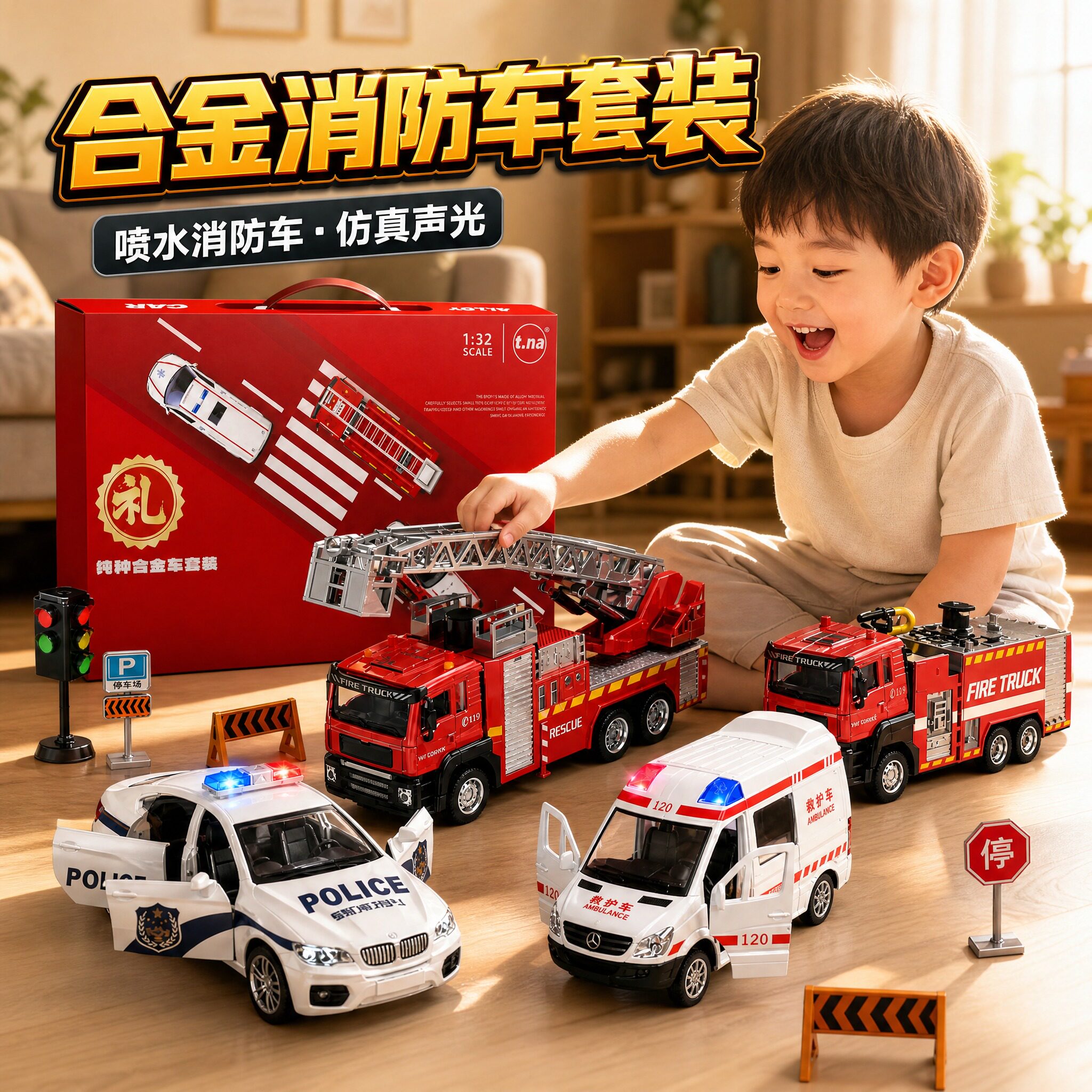 儿童男童生日礼物消防车套装玩具