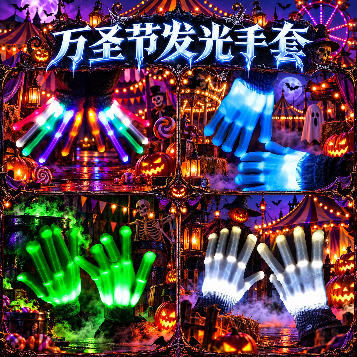 万圣节小礼品儿童发光玩具荧光手套led发光小物件夜光男女孩礼物