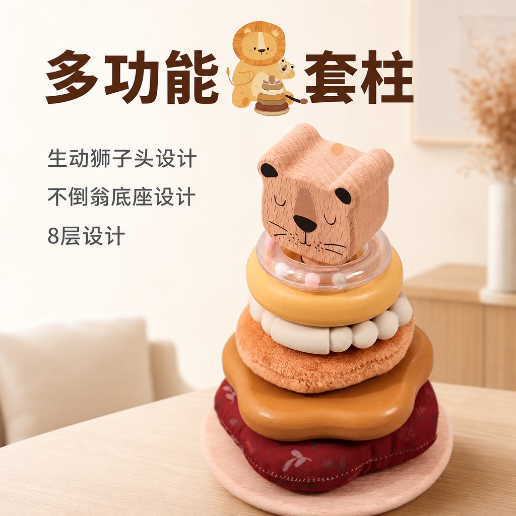 多功能不倒翁木质叠叠圈玩具