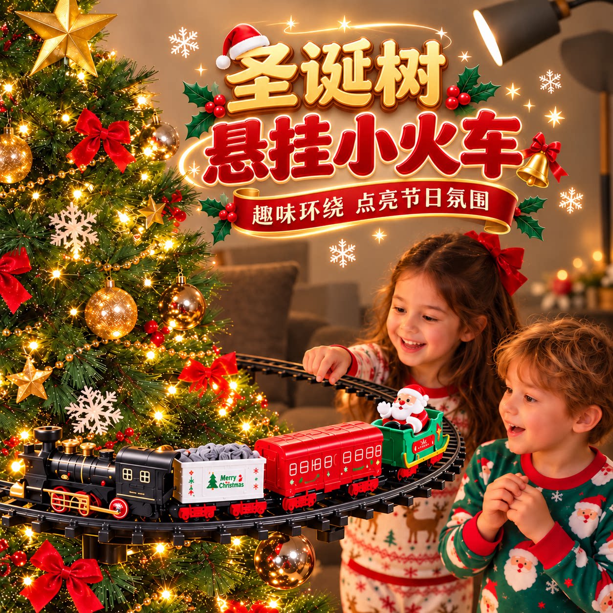 儿童圣诞节礼物电动轨道小火车圣诞树装饰品平安夜礼品盒2027新款