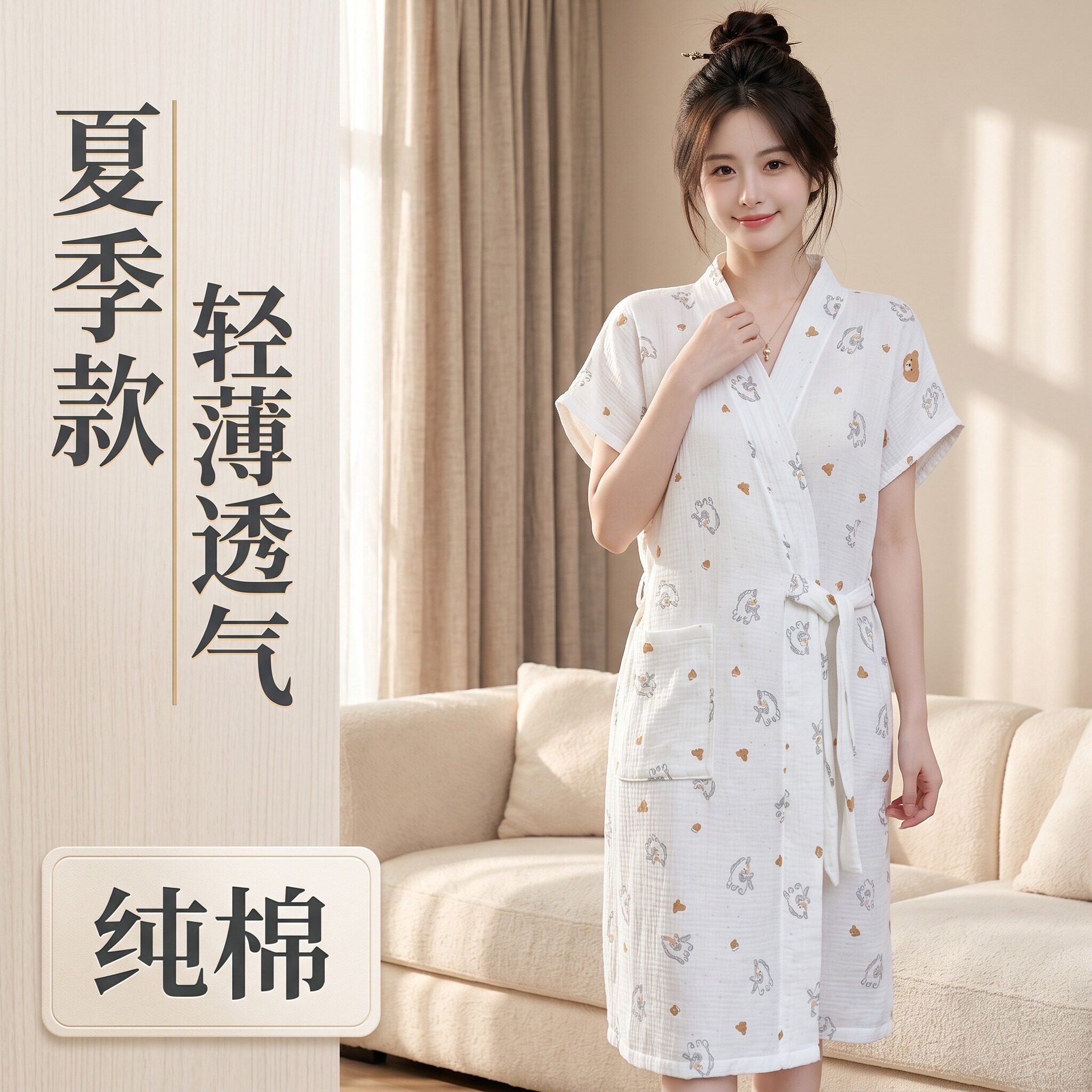 女士浴袍洗澡专用可穿夏纯棉浴衣图片