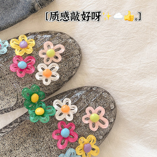 包头拖鞋女夏季韩版时尚可爱花朵彩色百搭学生妈妈平底一字凉鞋女