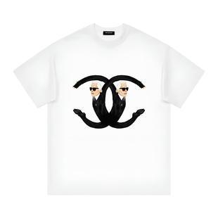 26SS夏季 T恤重磅 恶搞潮牌复古手绘涂鸦小香风轻奢宽松纯棉短袖