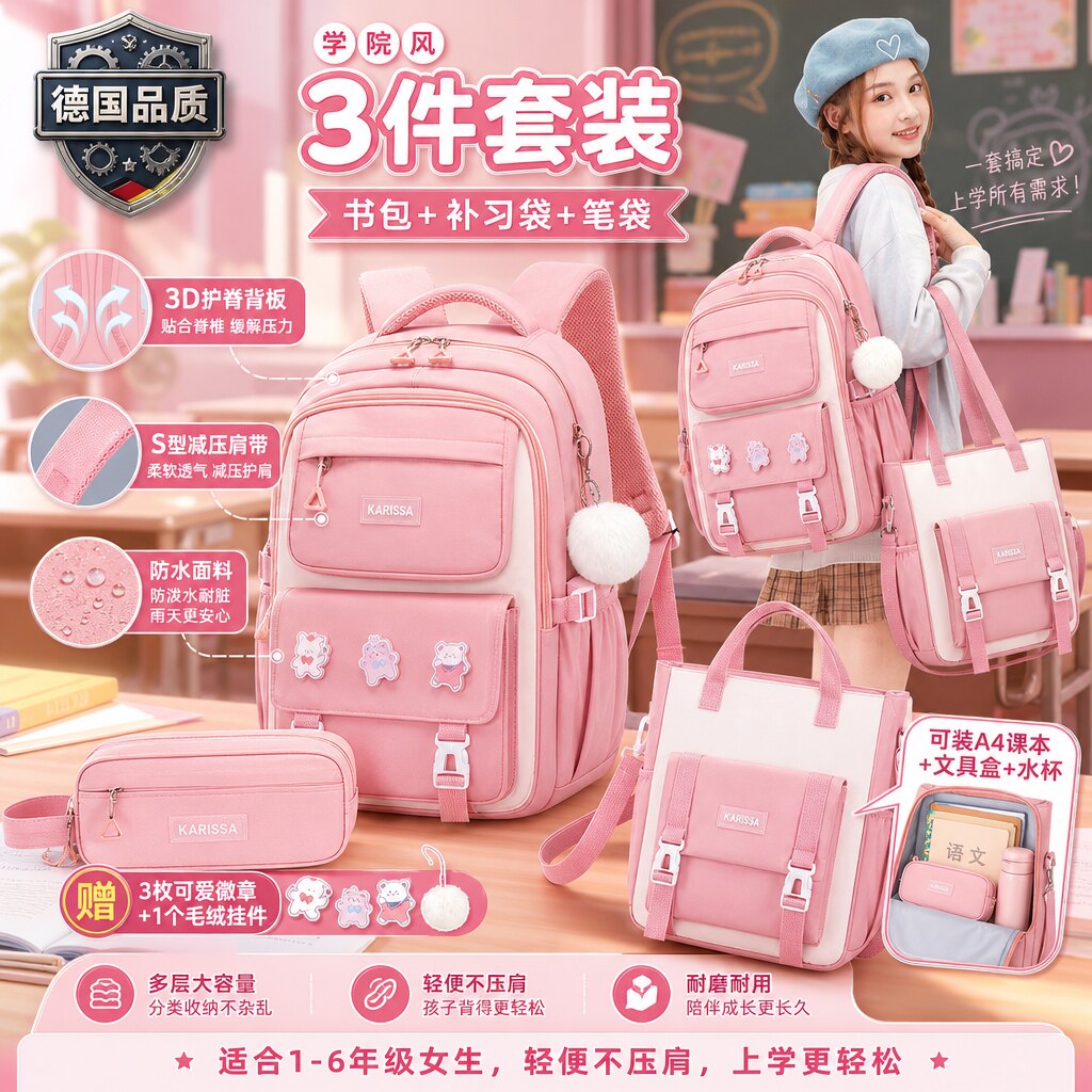 德国进口小学生女生护脊减负书包