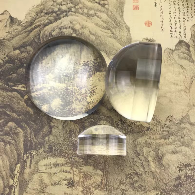 办公压纸球面凸透镜镇纸镜6倍馒头镜高清亚克力文镇镜80mm放大镜