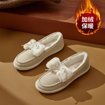 Skechers斯凯奇官方女鞋春夏季款加绒棉鞋保暖一脚蹬毛绒乐福鞋子