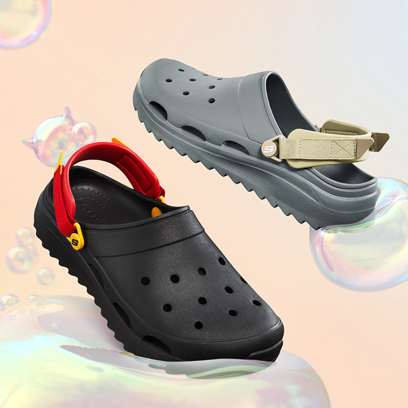 Skechers斯凯奇春季男休闲透气舒适外穿洞洞鞋凉拖鞋踩屎感沙滩鞋