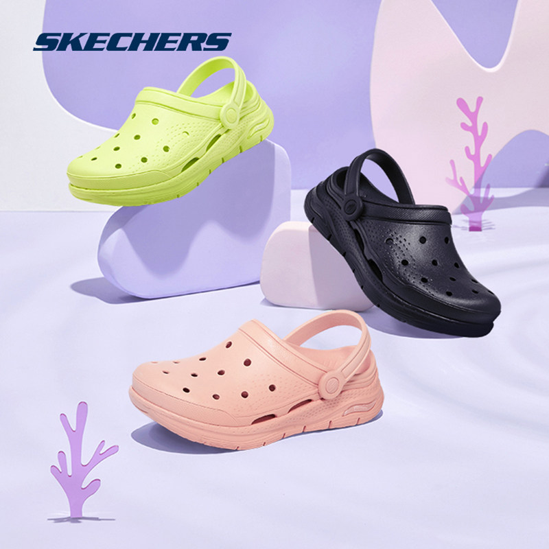 斯凯奇夏季新品男款时尚洞洞鞋舒适透气外穿凉拖鞋溯溪海边沙滩鞋