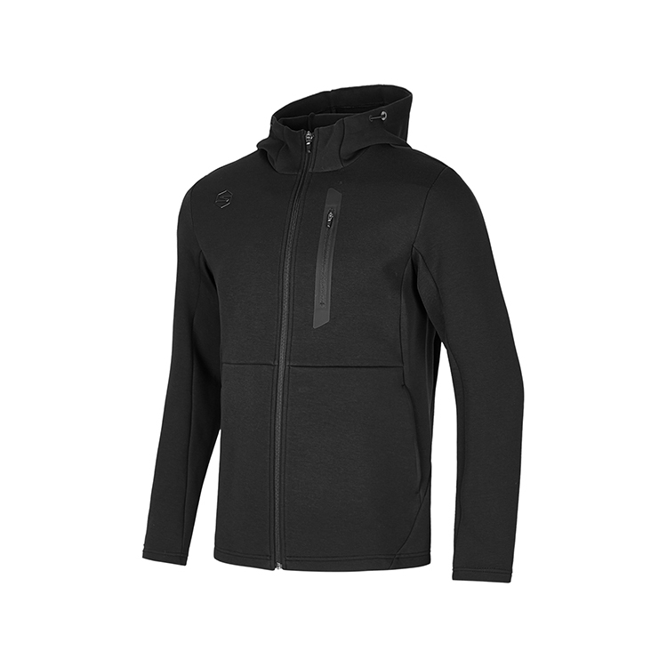 斯凯奇夏季新品男士针织连帽外套碳黑色经典复古配色舒适不易起球