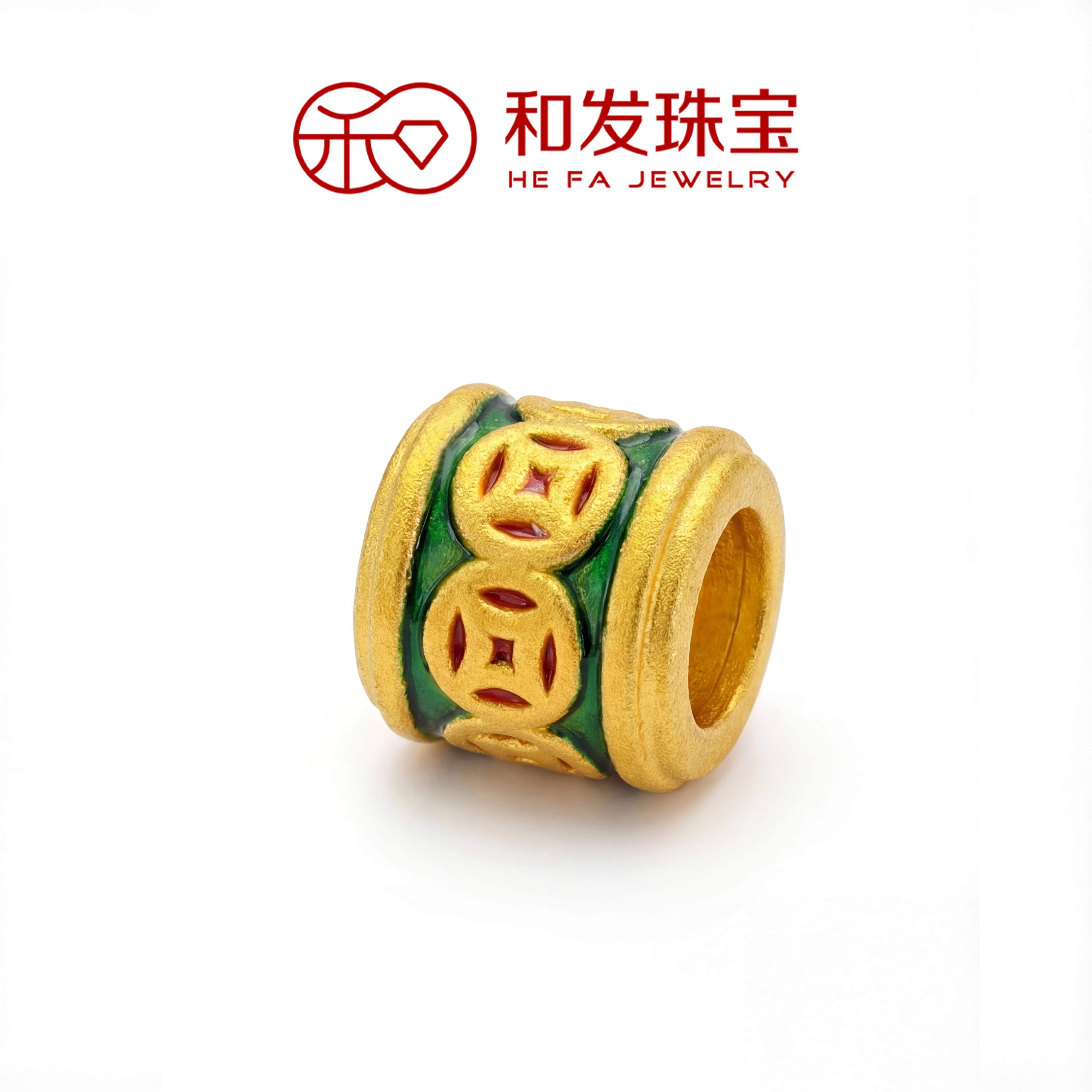 和发珠宝 本命年黄金钱币串珠手串转运珠 珐琅足金999串珠配饰