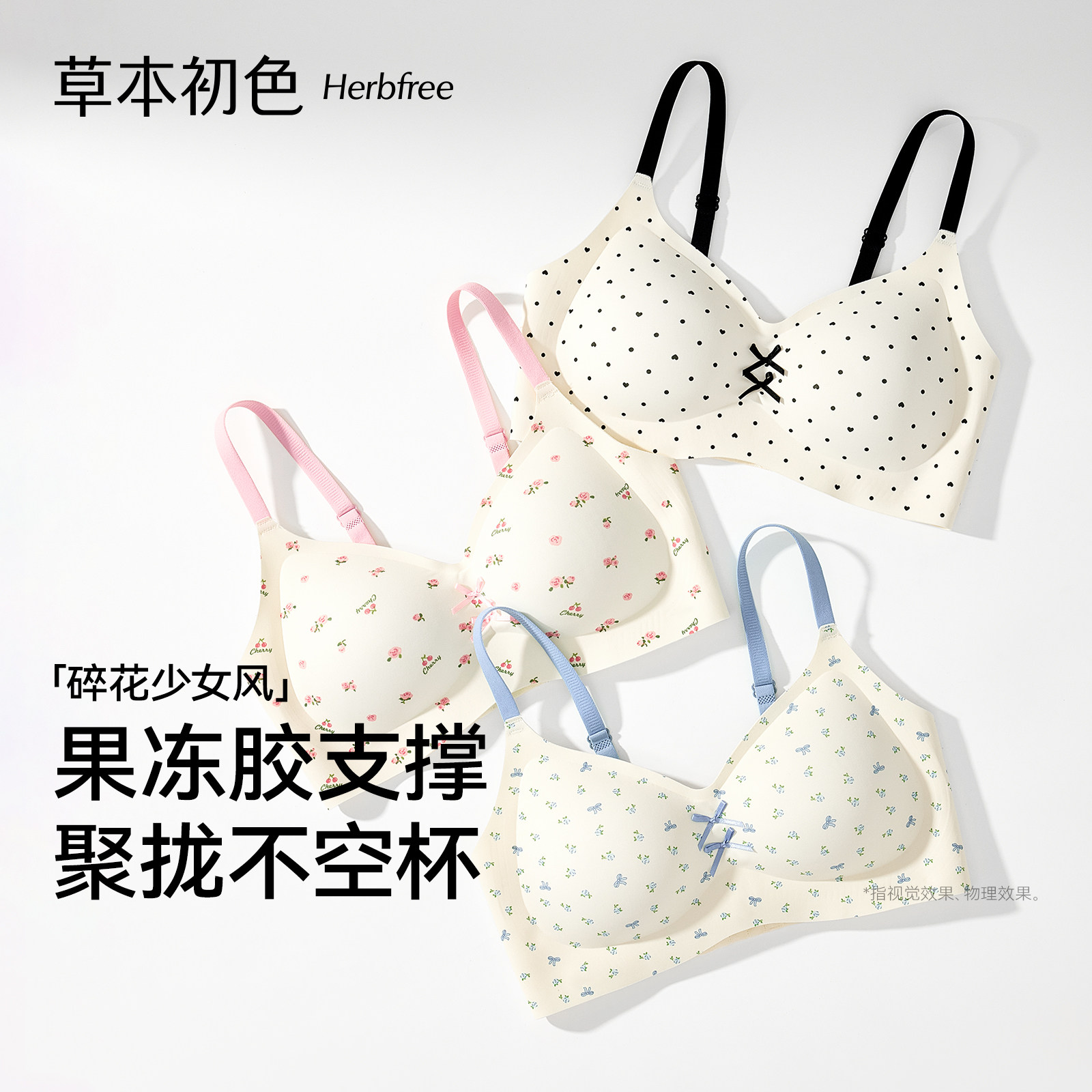 草本初色内衣女小胸聚拢收副乳2025新款防下垂透气少女碎花文胸图片