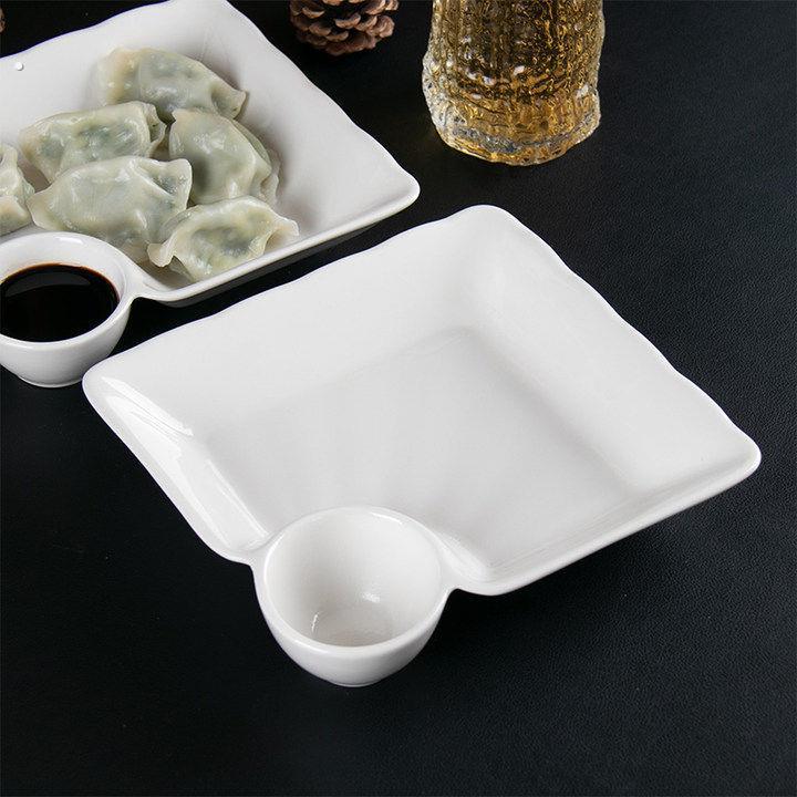 创意日式水饺盘子带醋碟碗家用水饺盘蘸料寿司餐盘