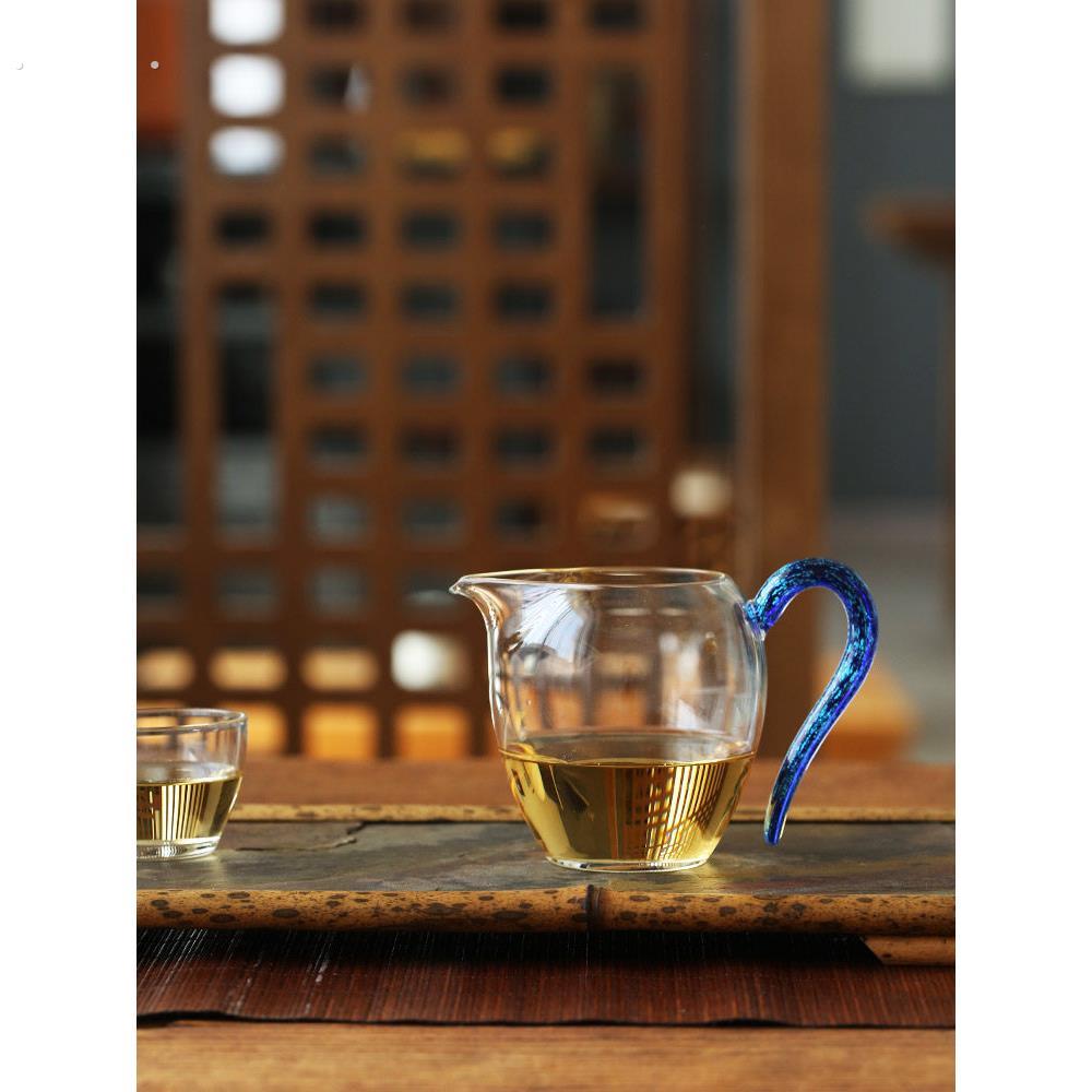 耐热玻璃晶彩公道杯功夫茶具配件茶海家用公杯分茶器匀杯防烫彩把