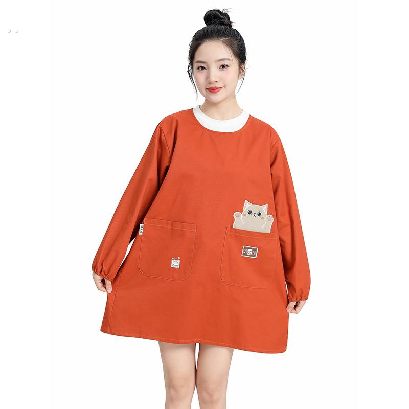 韩式可爱个性男女长袖围裙防污棉围兜家务时尚工作服厨房家用罩衣