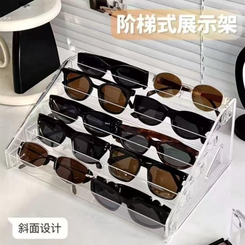 眼镜收纳盒亚克力阶梯支架放置架高级感床头近视镜太阳墨镜置物架