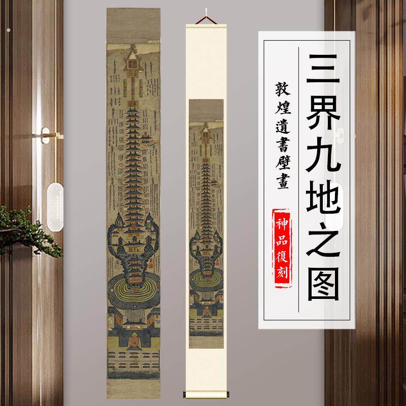 敦煌遗书壁画三界九地之图真迹高清微喷复刻书房玄关装饰挂画临摹