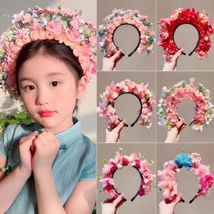 儿童簪花发箍女孩中国风花朵花环头箍宝宝民族风汉服头饰女童发饰
