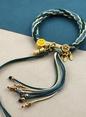 藏式手绳手搓棉绳五彩手绳手工编织民族风手链唐卡藏饰轮回手链