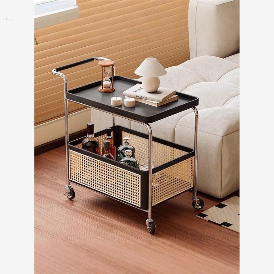 移动沙发边几客厅家用2025新款中古零食小推车置物架实木复古茶几