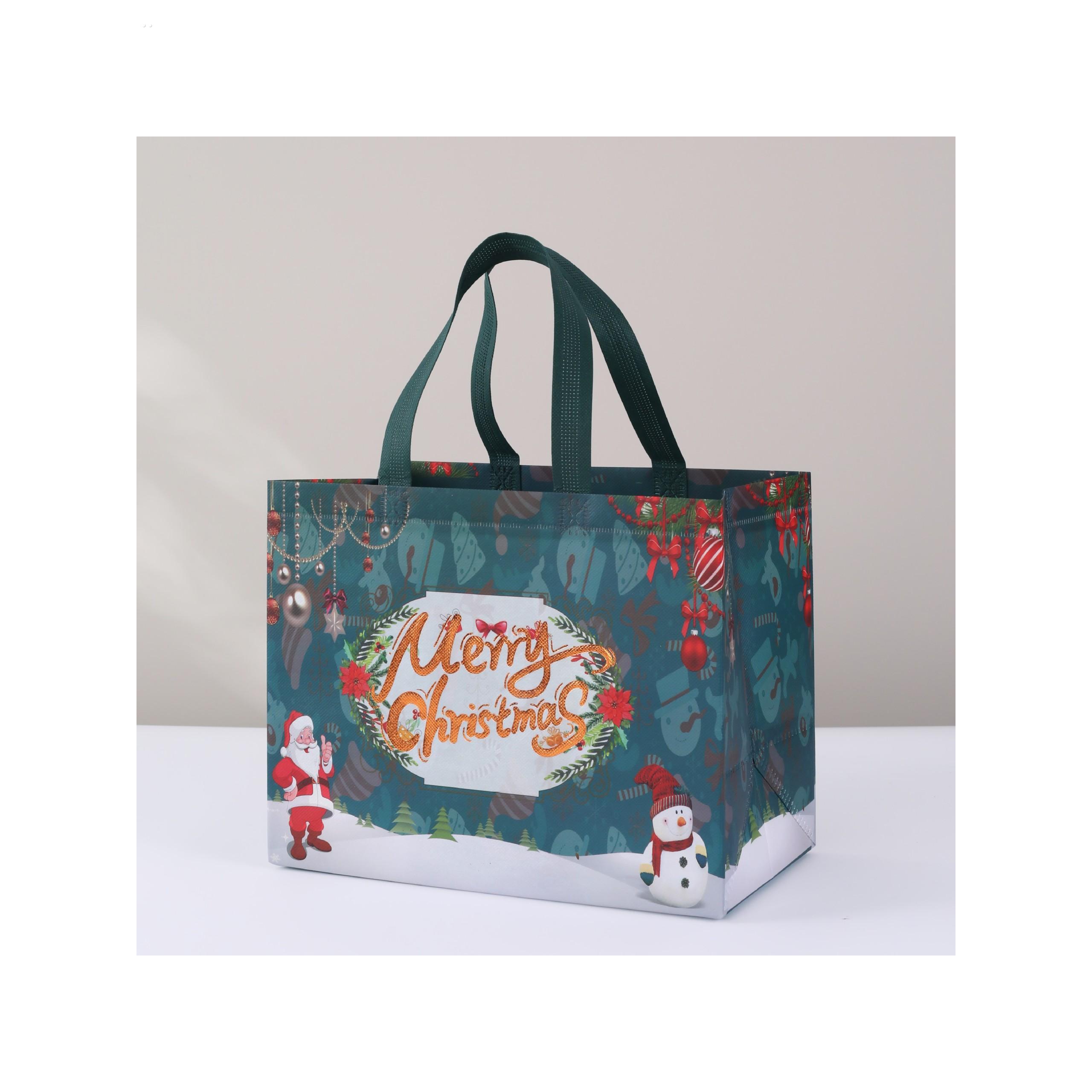 覆膜无纺布袋圣诞礼品袋现货跨境手提袋热压立体袋广告购物袋