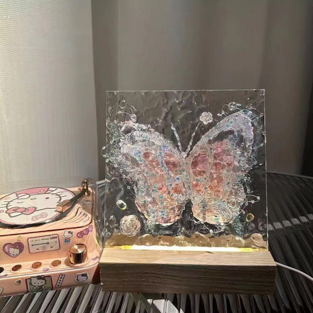 创意立体梦幻蝴蝶手工制作水波纹玻璃画小夜灯送闺蜜女友礼物
