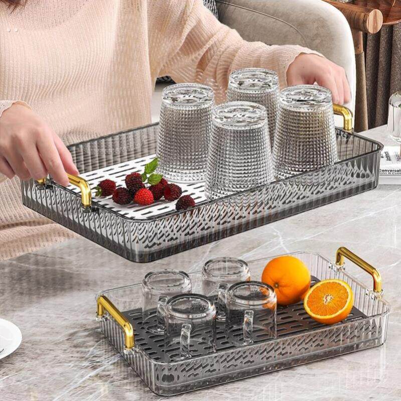 托盘家用放茶杯桌面杯子置物架家用沥水茶盘客厅茶几塑料收纳托盘