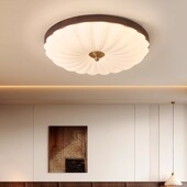 胡桃木纹色圆形卧室灯新中式 LED吸顶灯贝壳护眼中古风书房间灯具