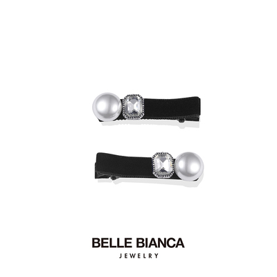 黑丝绒人造珍珠发夹小巧精致