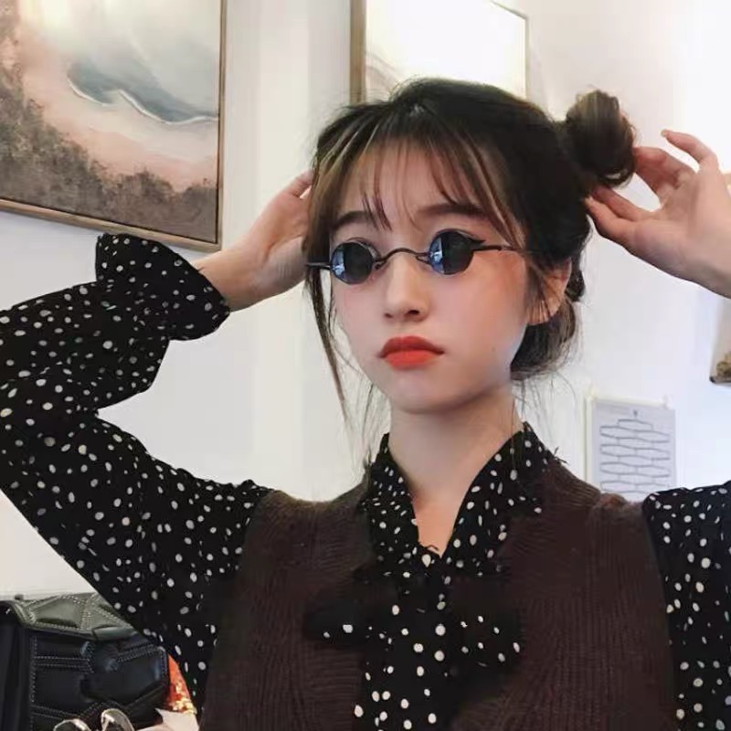 复古迷你小眼镜圆形墨镜太阳眼镜小镜片小镜框小眼镜小眼睛男女款