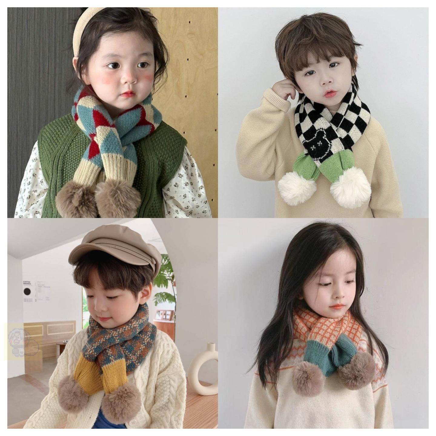小童颈巾儿童围巾男女童时尚洋气交叉套头围脖秋冬韩版保暖撞色宝