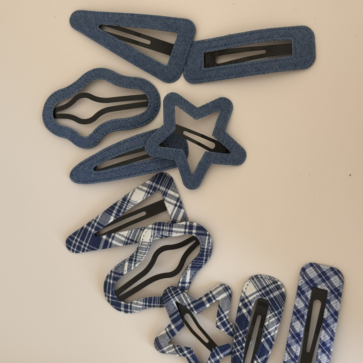 韩国新款蓝色格纹牛仔布艺三角发夹甜美时尚刘海夹侧边夹发饰女